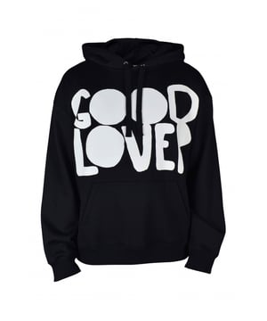 Sudadera negra de Valentino con estampado.Estampado blanco Good Lover en la parte delantera.Capucha con cordón.Puños y dobladillo acanalados.Gran bolsillo tipo canguro.100% algodón.Made in Italy.