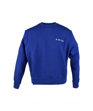 Sudadera Amiri de algodón azul.Logotipo blanco estampado en el pecho.Estampado de huesos rojo en la espalda.Bordes acanalados.Cuello redondo.Made in Italy.