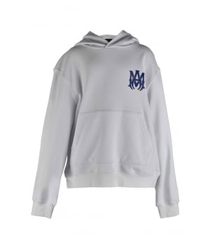 Amiri sweatshirt met capuchon van wit katoen.Paars MA-logo gedrukt op de borst.Geribde randen.Kangoeroezak.Gemaakt in Italië.