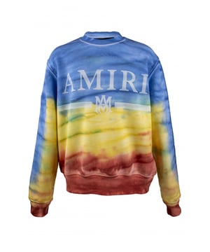 Sudadera de algodón azul, amarillo y rojo de Amiri.Efecto teñido.Logotipo blanco estampado en el centro.Mangas largas.Bordes acanalados.Made in Italy.