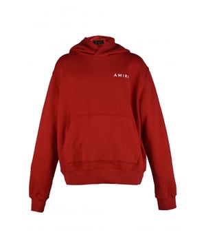 Sudadera con capucha Amiri de algodón rojo.Logotipo blanco estampado en el pecho.Estampado de huesos azul claro en la espalda.Bordes acanalados.Bolsillo canguro.Made in Italy.