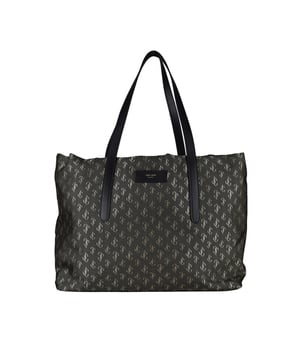 Jimmy Choo Shopping Bag aus schwarzem und goldfarbenem Netzgewebe.Goldenes JC-Monogramm-Logo auf der gesamten Tasche.Schwarzer Marken-Patch aus Leder auf der Vorderseite.Ein geräumiges Fach.Ein kleines integriertes Täschchen.Zwei Henkel aus schwarzem Leder.Maße: 13x20x25cm.Made in Italy.