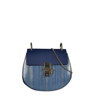 Bolso bandolera Drew Chloé en piel y pitón azul.Un compartimento con bolsillo interior plano.Cierre de joya de la firma en latón.Dimensiones: largo 24 cm, alto 20 cm, fondo 8 cm.Made in Italy.
