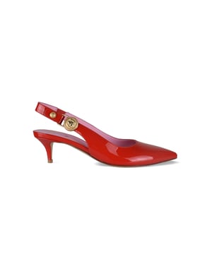 Zapatos de tacón Eva Balmain de charol rojo.Tira trasera con botón metálico dorado en forma de cabeza de león.Puntera en punta.Suela de cuero.Tacón de aguja de 5 cm.Made in Italy.