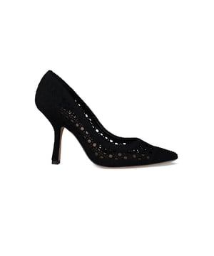 Zapatos de tacón Dior de lona negra perforada.Suela de cuero con estrella emblemática.Altura del tacón: 10 cm.Made in Italy.