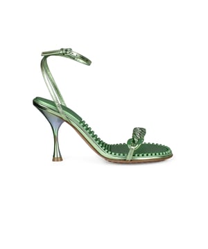 Bottega Veneta Dot-sandalen van groen leer.Metallic effect.Ketting op voorband.Hak van 9 cm.Gegoten rubberen binnenzool.Leer en rubberen buitenzool.Gemaakt in Italië.