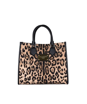 Kleine Einkaufstasche mit Leopardenmuster von Dolce & Gabbana.Goldene Logo-Plakette. Abgerundete schwarze Henkel.Innentasche mit Reißverschluss.Schwarzer, verstellbarer Schulterriemen.Abmessungen: 30x35x10cm.Made in Italy.