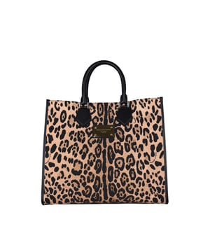 Große Einkaufstasche mit Leopardenmuster von Dolce & Gabbana.Goldene Logo-Plakette. Abgerundete schwarze Henkel.Innentasche mit Reißverschluss.Schwarzer, verstellbarer Schulterriemen.Abmessungen: 40x55x15cm.Made in Italy.