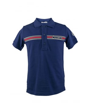 Blauw poloshirt van Moncler-katoen.Horizontaal gestreepte logoband in het midden.Korte mouwen.Kraag met knoopsluiting.Gemaakt in Italië.