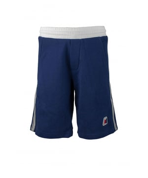 Blauwe katoenen short van Moncler.Witte strepen met blauwe strepen langs de pijpen.Wit elastiek in de taille.Opgestikt logo aan de onderkant.Zijzakken.Made in Italy.