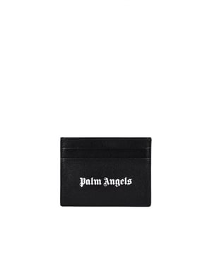 Tarjetero Palm Angels de piel granulada negra.Logotipo blanco impreso en la parte delantera.Ranuras para tarjetas de crédito y ranura central.100% piel.Made in Italy.