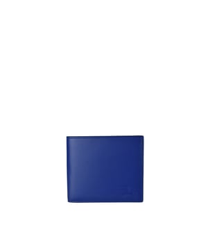 Cartera Burberry Equestrian Knight de piel azul real.Logotipo en relieve en la parte delantera.Compartimentos interiores para tarjetas y ranura grande para billetes.Dimensiones: 11 x 9,5 cm.100% piel de becerro.Made in Italy.