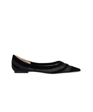 Bailarinas Jimmy Choo Love Flat.De terciopelo negro y lona de rejilla.Suela de cuero.Puntera en punta.Made in Italy.
