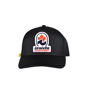 Gorra de nailon negro Dsquared2 x Invincta.Escudo bordado en el centro.Inscripción bordada en naranja en la espalda.Correa amarilla ajustable en la espalda.