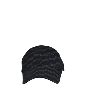Gorra negra de algodón Balenciaga.Logotipo monograma «BB» gris estampado en toda la gorra.Cierre de velcro en la parte trasera.Gorra ajustable.Made in Italy.
