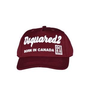Gorra Dsquared2 de algodón burdeos.Logotipo bordado en blanco en el centro.Inscripción y símbolo blancos  Born in Canada  en el centro.Inscripción bordada en blanco en la espalda.Efecto rasgado en la parte delantera.Gorra ajustable.