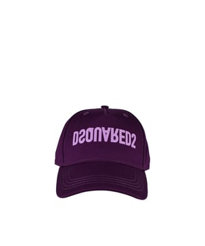 Gorra morada de algodón Dsquared2.Logotipo reverso rosa impreso en el centro.Inscripción amarilla en la parte trasera.Efecto rasgado en la parte delantera.Gorra ajustable.
