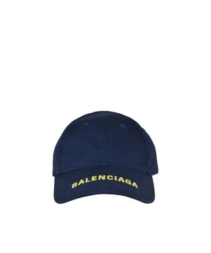 Gorra de algodón azul marino de Balenciaga.Logotipo amarillo bordado en la visera.Cierre de velcro en la parte trasera.Gorra ajustable.Made in Italy.