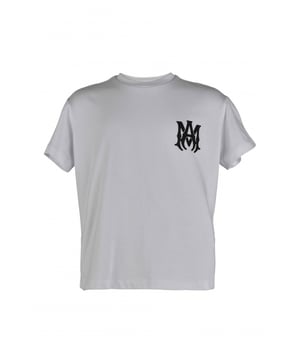 Amiri T-shirt van wit katoen.Zwart MA-logo gedrukt op de borst.Zwart Amiri-logo gedrukt op de achterkant.Korte mouwen.Gemaakt in Italië.