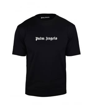 Zwart Palm Angels T-shirt.Logo gedrukt op de voorkant in wit.Korte mouwen.100% katoen.Ronde kraag.Gemaakt in Italië.