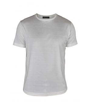 Camiseta Loro Piana de algodón y seda crema.Cuello redondo.Mangas cortas. Made in Italy.
