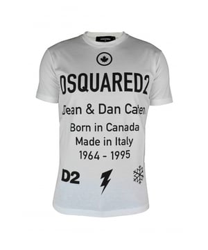 Camiseta blanca de manga corta Dsquared2.Logotipo Dsquared2 e inscripciones negras en la parte delantera.Cuello redondo.100% algodón.Made in Italy.