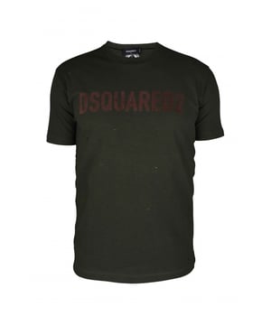 Camiseta de algodón verde caqui de Dsquared2.Inscripción del logotipo en marrón en el centro.Manga corta.Corte recto.Made in Italy.