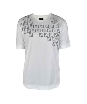 Camiseta blanca de algodón Fendi.Apliques FF en tejido vichy en blanco y negro bordados en el pecho.Cuello redondo.Manga corta.Corte oversize.Made in Italy.