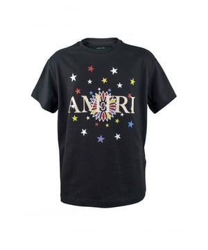 Zwart T-shirt van Amiri-katoen.Witte logoprint in het midden.Sterren gedrukt in verschillende kleuren.Korte mouwen.Gemaakt in Italië.