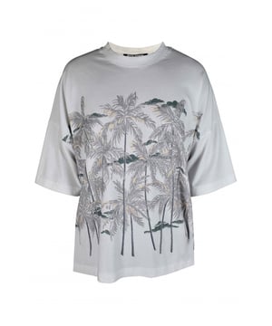 Wit T-shirt Palm Angels.Palmboomprint.Ribgebreide ronde hals.Korte mouwen.100% katoen.Gemaakt in Italië.