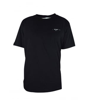 Camiseta negra Off-White.Cuello redondo, mangas cortas, dobladillo recto.Logotipo blanco de la firma Off-White en la parte delantera.100% algodón.