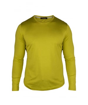 Camiseta Loro Piana de algodón verde manzana y seda.Cuello redondo.Manga larga.Made in Italy.