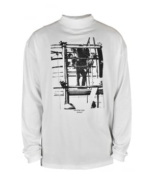 Off-White  Scaffolding  T-Shirt aus weißer Baumwolle.Schwarzer Aufdruck auf der Vorderseite.Schwarzer Aufdruck auf der Rückseite.Lange Ärmel.Hoher Rundhalsausschnitt.100% Baumwolle.