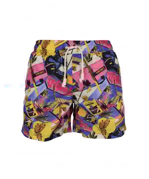Palm Angels nylon zwemshort.Roze, gele en paarse print.Zijzakken.Achterzak.Elastische tailleband.Wit trekkoord.Samenstelling: 100% polyesterGemaakt in Italië.