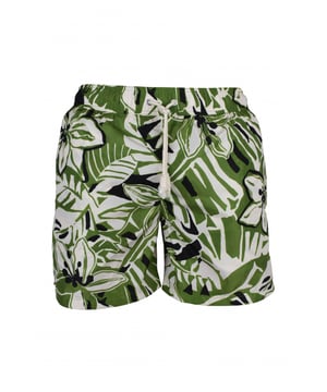 Bañador corto de nailon Palm Angels.Estampado floral en verde, blanco y marrón.Bolsillos con aberturas laterales.Bolsillo trasero.Cintura elástica.Cordón de ajuste blanco.Composición: 100% poliéster.Made in Italy.