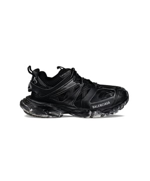 Sneakers negras Track Faded de Balenciaga.Efecto desgastado.Malla, nailon y polipiel.Talla inscrita en la puntera.Diseño con paneles.Inscripción Track en relieve en el contrafuerte.Logotipo Balenciaga impreso en el exterior en blanco.Doble cierre de cordones.Suela dinámica con refuerzo en la parte trasera.