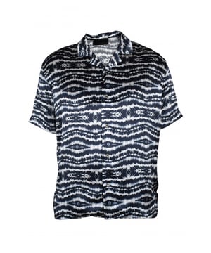 Camisa de seda Philipp Plein.Estampado tie-dye en blanco y negro.Cuello con muescas.100% seda.Made in Italy.