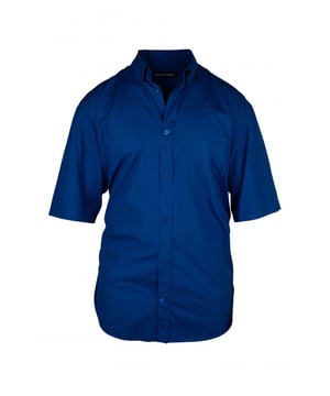 Camisa de algodón azul eléctrico de Balenciaga.Logotipo de la marca blanco en la parte trasera de la camisa.Manga corta.Bolsillo en el pecho.Cuello clásico.Cierre con botones azules.