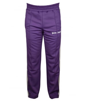 Jogginghose Palm Angels lila.Weißes Palm Angels-Logo. Elastische Taille.Detail an der Naht.Zwei flache Taschen auf der Vorderseite.Weiße und schwarze Seitenstreifen.Weißer Reißverschluss am Knöchel.Gerade geschnitten.100% Polyester.