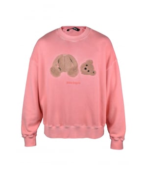 Roze katoenen sweatshirt van Palm Angels.Handtekening teddybeer in reliëf.Roze Palm Angels-logo op de voorkant.Geribbelde randen.Ronde kraag.Gemaakt in Italië.