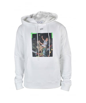 Sudadera con capucha Off-White blanco.Cuadro impreso en el frente.Flechas verdes en la espalda.Cordones.100% algodón.
