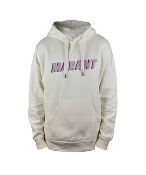 Sudadera con capucha de algodón blanco roto de Isabel Marant.  Logotipo  Marant  rosa estampado en el centro. Bordes de canalé.Mangas largas. Bolsillo canguro.Capucha con cordón.