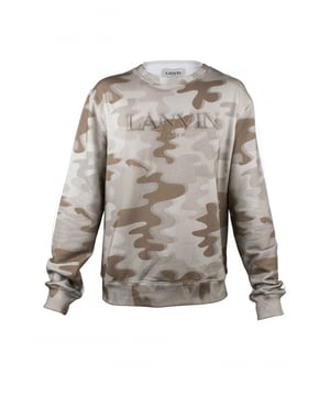 Sudadera Lanvin de algodón beige.Estampado militar beige en la parte delantera.Espalda blanca.Logotipo bordado tono sobre tono en el centro.Mangas largas.Bordes de canalé.Cuello redondo.Made in Italy.