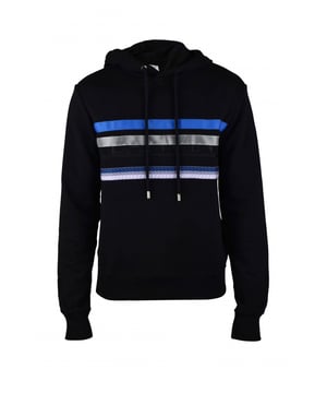 Curb Lanvin Kapuzen-Sweatshirt aus schwarzer Baumwolle.Gesticktes Logo auf der Vorderseite, verziert mit mehreren bunten Curb-Bändern.Neutrale Rückseite mit gesticktem Logo auf der Rückseite des Kragens.Kapuze mit Kordelzug.Lange Ärmel.Gerippte Kanten.100% Baumwolle.Made in Italy.