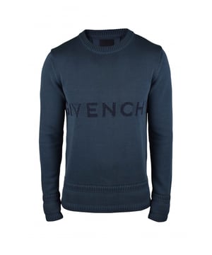 Jersey de algodón azul de Givenchy.Logotipo azul oscuro en el centro.Cuello redondo.Mangas largas.Bordes de canalé.