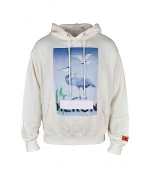 Sudadera con capucha Heron Preston Censored de algodón blanco.Estampado gráfico de pelícanos en blanco y azul.Parche con logotipo en la manga.Capucha con cordón.Bolsillo delantero tipo canguro.Mangas largas.Bordes de canalé.100% algodón.