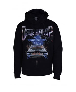 Dsquared2 zwarte hoodie. Bedrukt logo op de borst.Blauwe en paarse grafische print op de voorkant. Trekkoord, lange mouwen en rechte zoom.Gemaakt in Italië.
