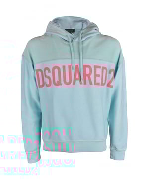 Sudadera con capucha de algodón azul turquesa de Dsquared2.Logotipo rosa en la parte delantera.Capucha con cordón.Bordes acanalados.Made in Italy.