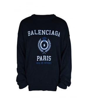 Jersey de Balenciaga.Azul marino y blanco.Logotipo de Balenciaga  Paris Rue de Sèvres  impreso en la parte delantera.Cuello redondo acanalado.Mangas largas.Puños y mangas de canalé.  Construcción de punto.