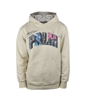 Sudadera con capucha Palm Angels beige.Logotipo  Palm  multicolor estampado en la parte delantera.Estilo vintage con rozaduras.Bolsillo canguro.Bordes de canalé.100% algodón.Made in Italy.